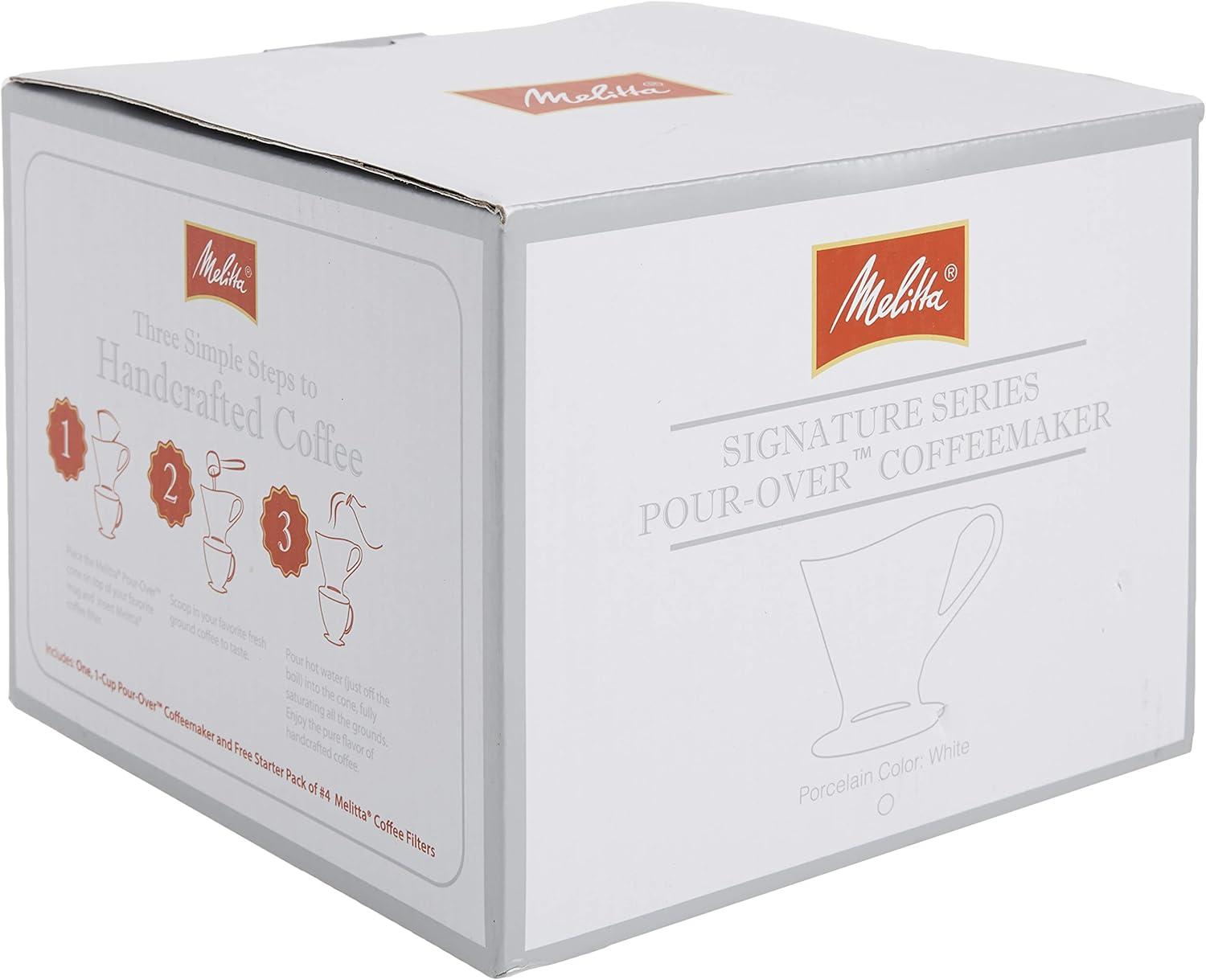 Melitta 1 Cup Porcelain Pour-Over Cone Coffeemaker, Glossy White