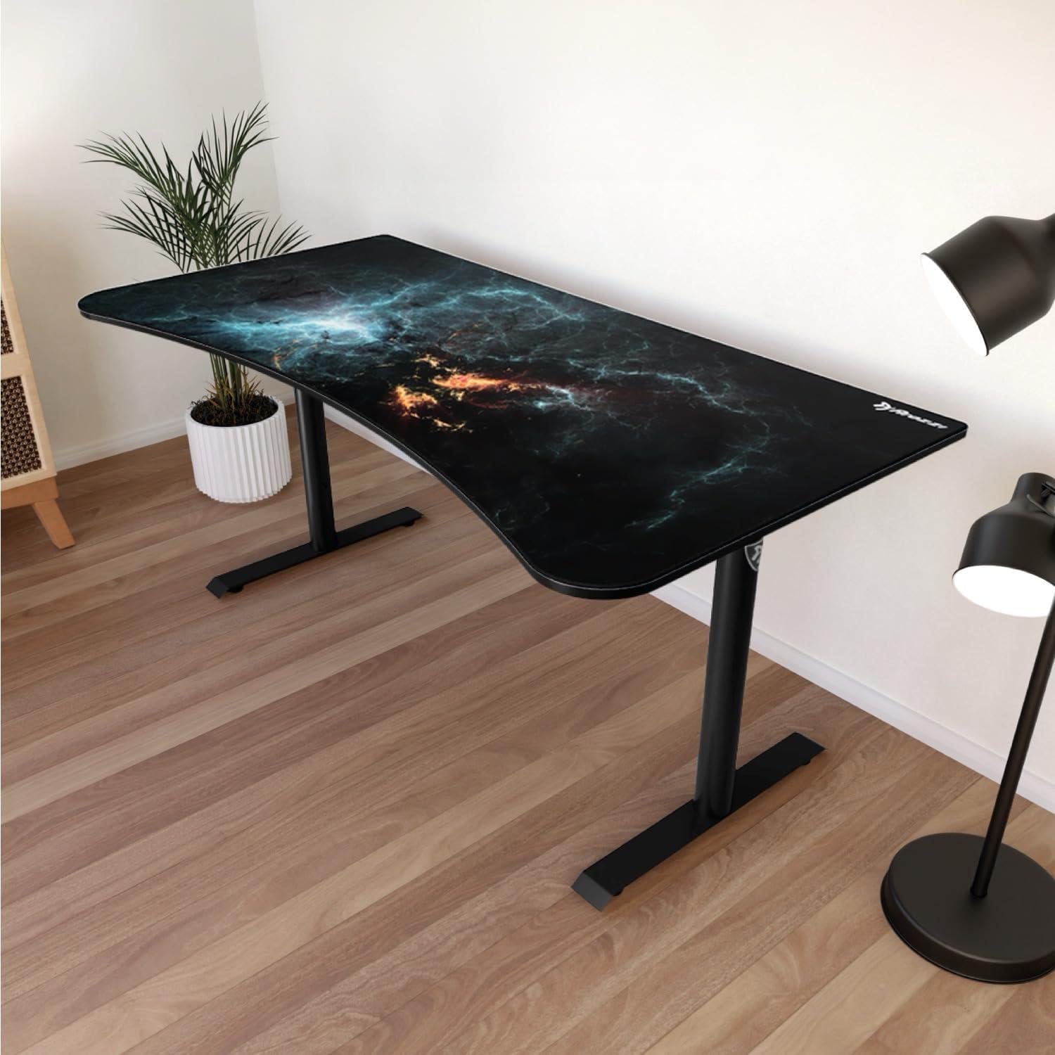 Omega Black Adjustable Height Curved Gaming Desk with Water-Resistant Mat