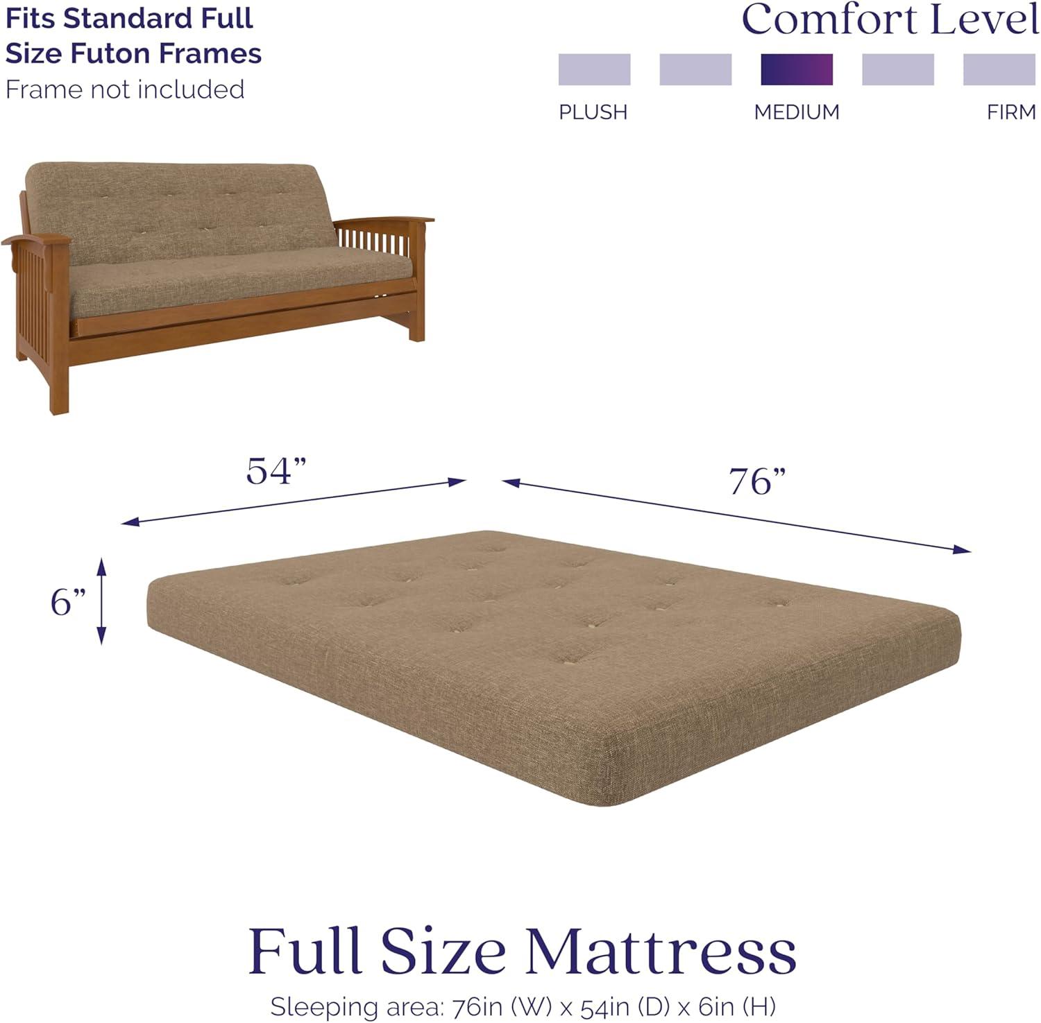 DHP Trule 6-Inch Bonnell Coil Futon Mattress, Polyester Linen, Full, Tan