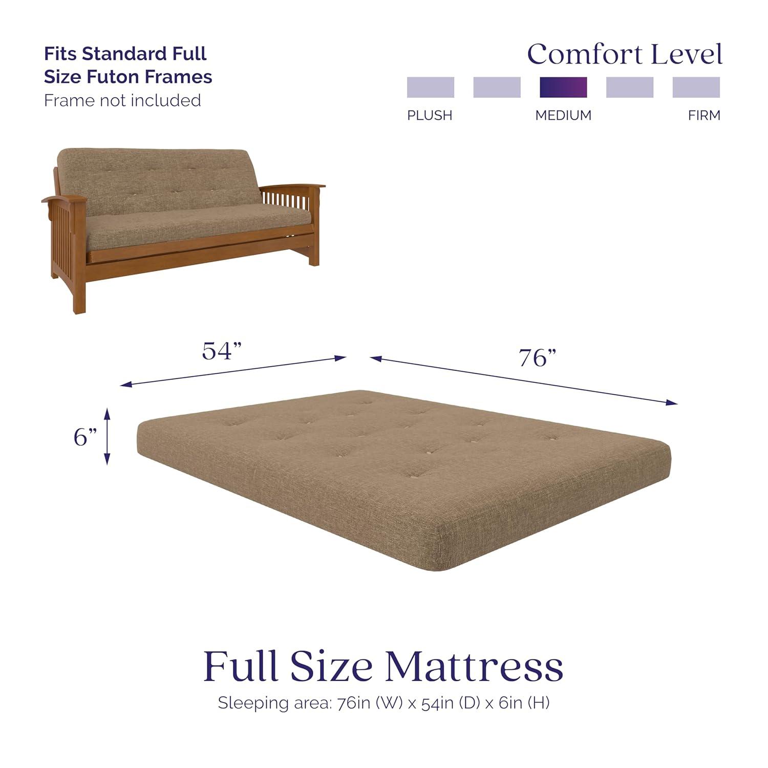 DHP Trule 6-Inch Bonnell Coil Futon Mattress, Polyester Linen, Full, Tan