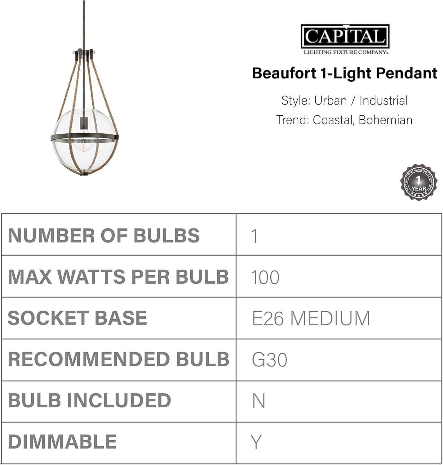 13.25 Inch 1 Light Pendant In Transitional Style 13.25 High By 72.75 Wide-Nordic Grey Finish    -Traditional Installation Capital Lighting 327413Ng
