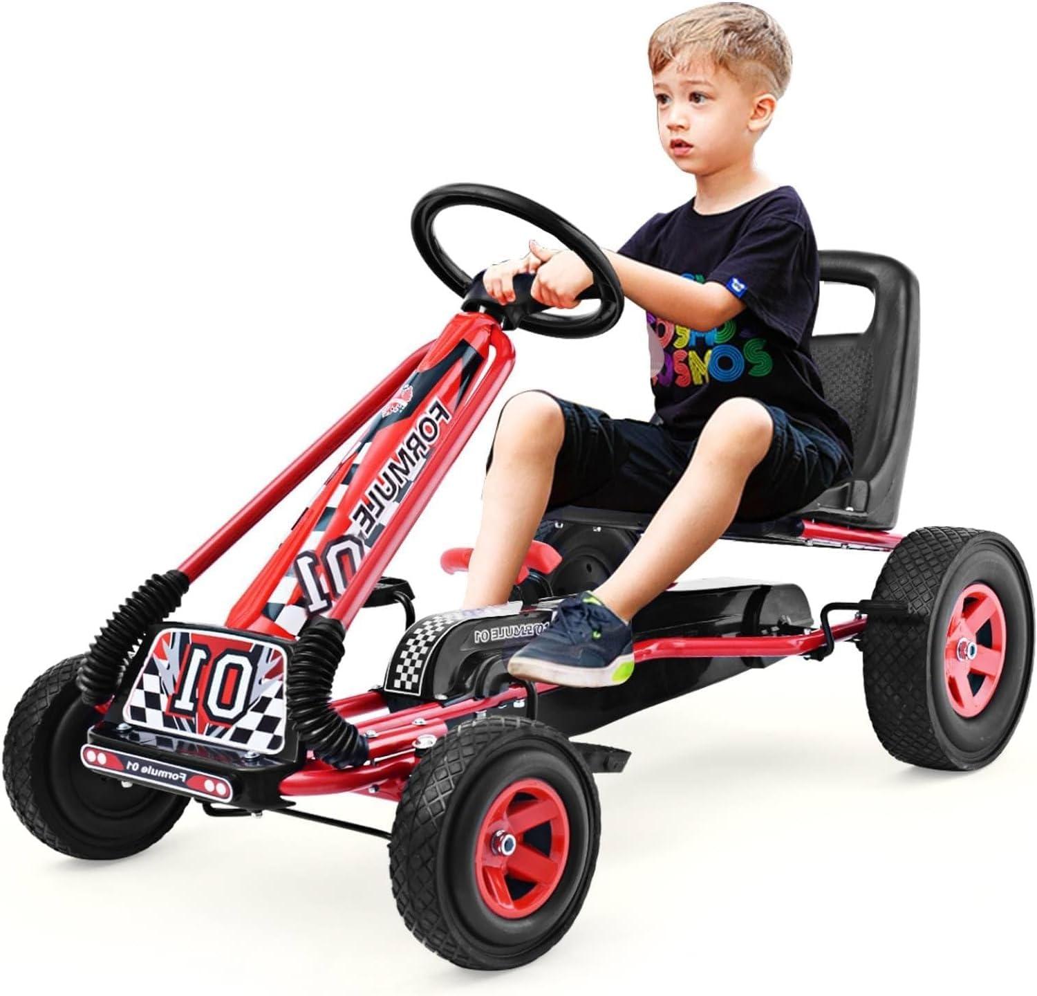 Infans Go Kart 4 Wheel Pedal Powered Kids Ride On Toy w/ Adjustable Seat Red