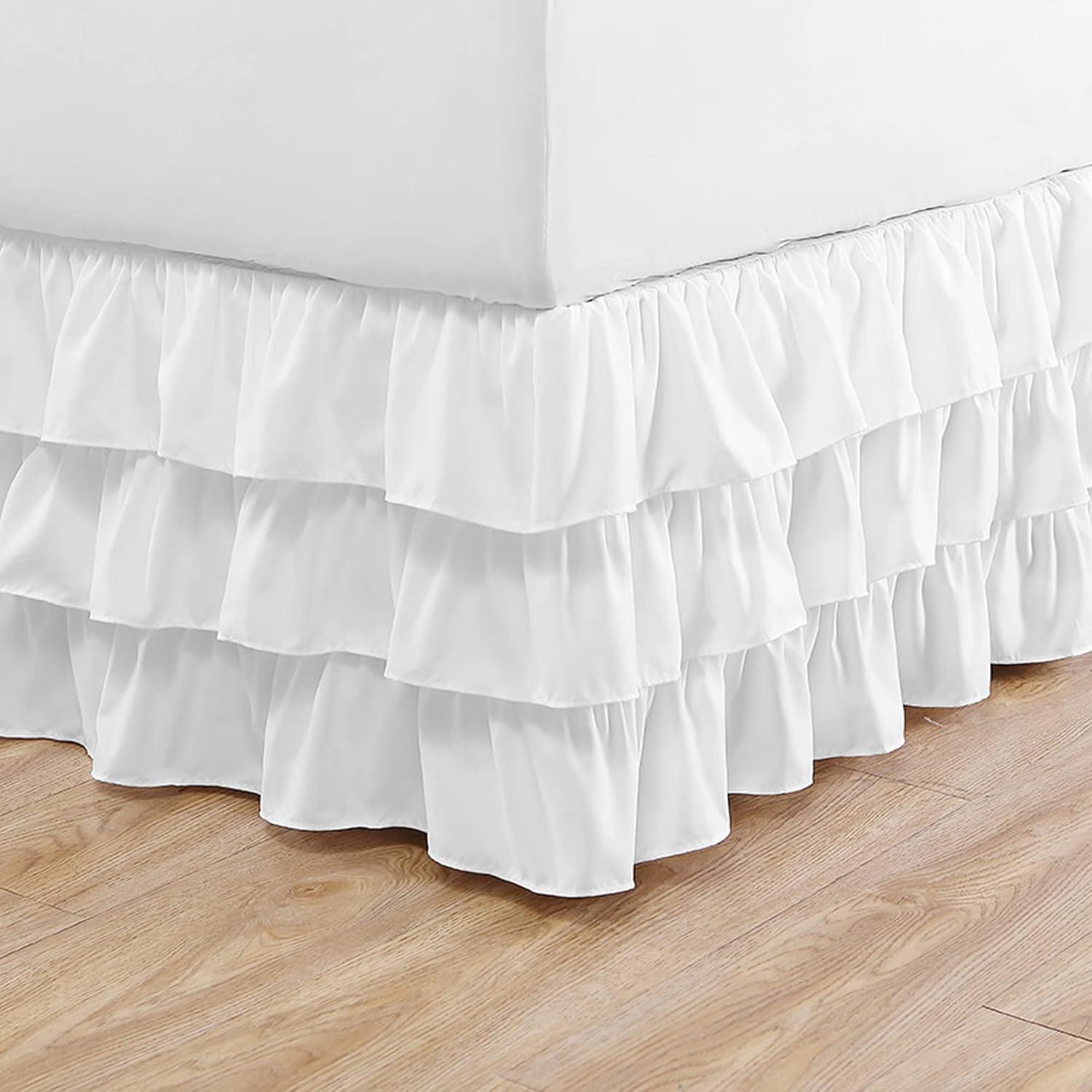 Solid White Ruffled Bed Skirt