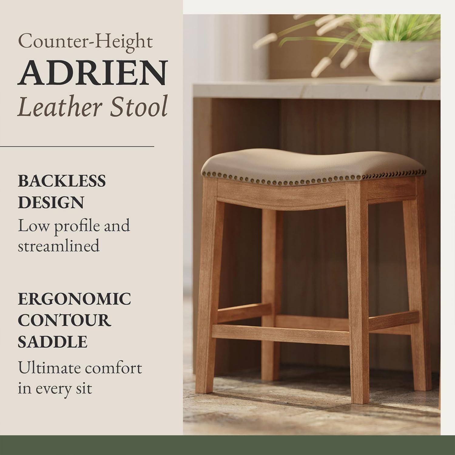 Maven Lane Adrien Saddle Barstool with Vegan Leather Upholstery