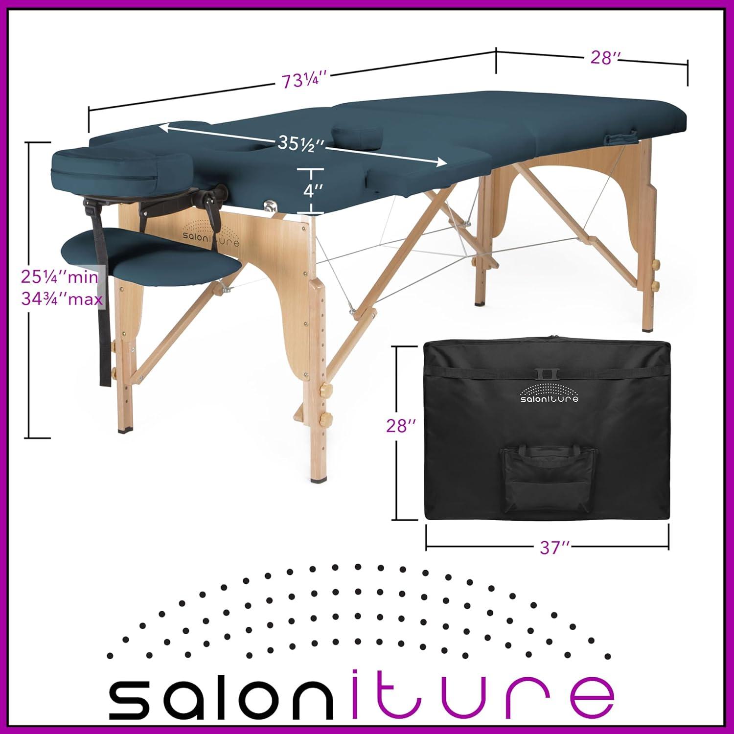 Saloniture Portable Professional Folding Massage Table with Carrying Case - Blue