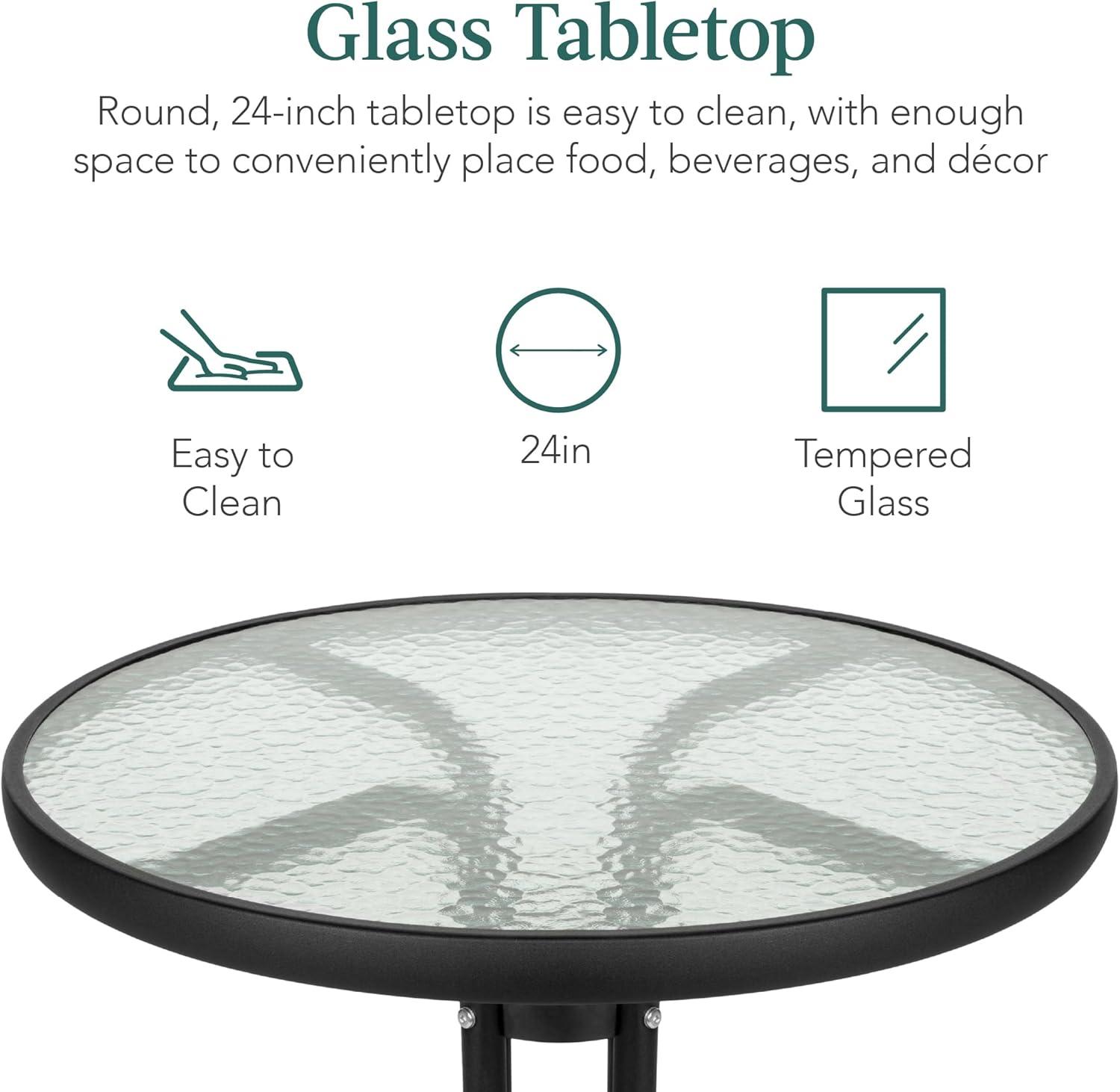 George Oliver 3-Piece Patio Bistro Dining Furniture Set W/ Glass Tabletop, Folding Chairs