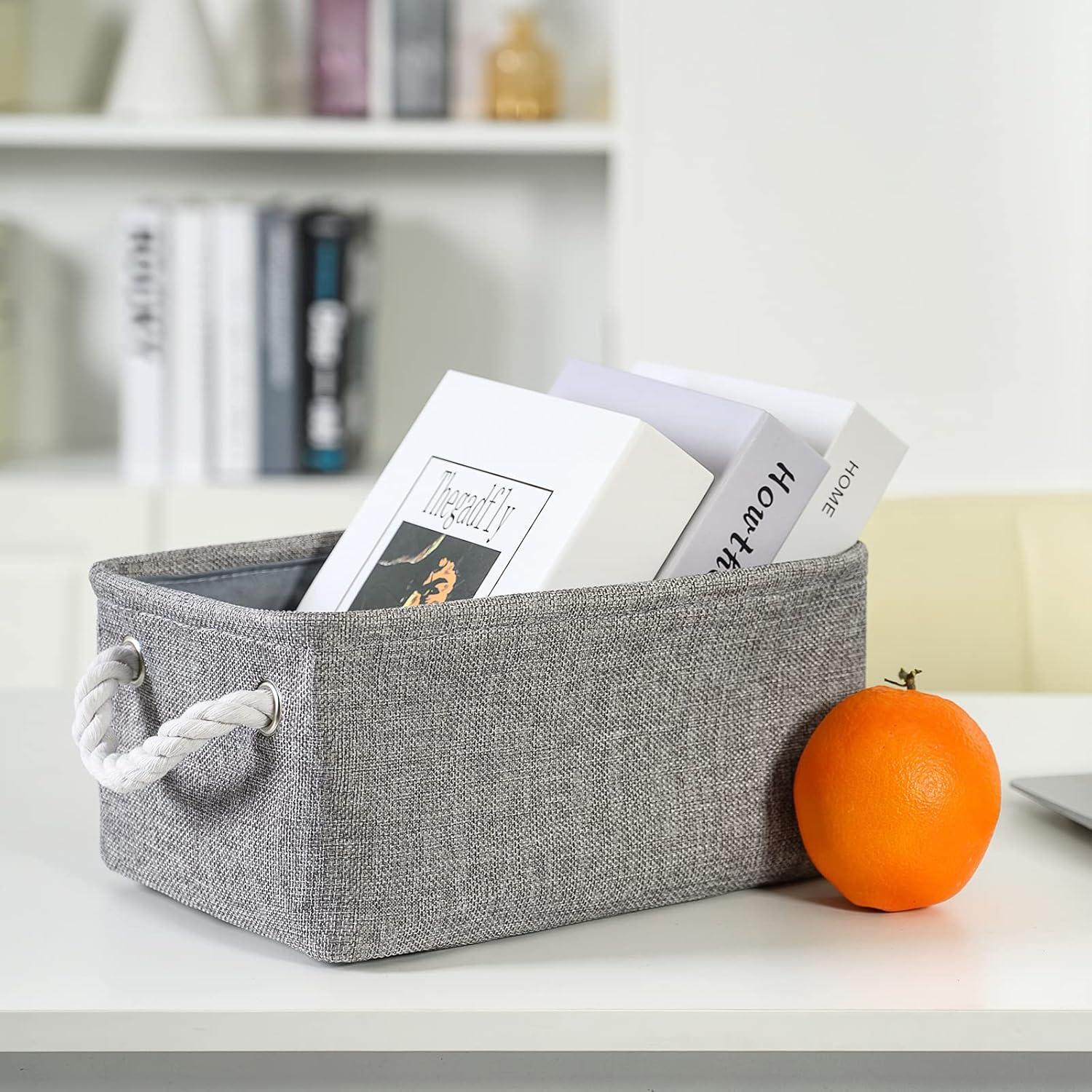 Gray Fabric Rectangular Storage Bin with Rope Handles