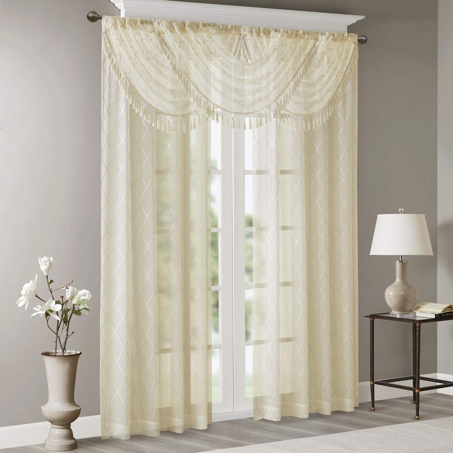 Irina Diamond Sheer Embroidered Waterfall Valance