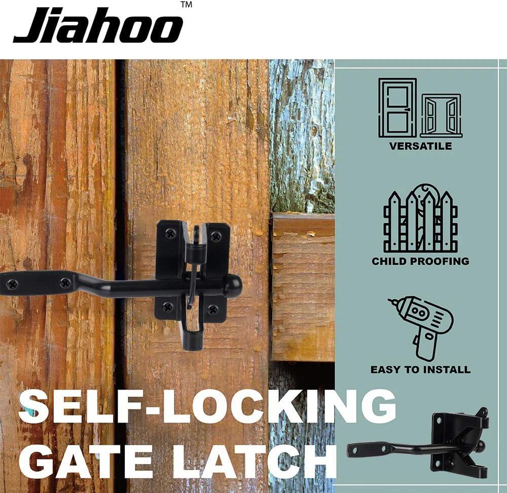 Gate Latch Automatic Gate Gravity Latch Self Locking Fence Gate Latch with Pull Cable for Wooden Fence Gates Door, Black