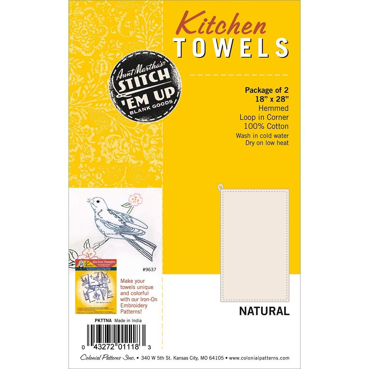 Aunt Martha's 18" x 28" natural ecru colored kitchen dish towels, 2 count