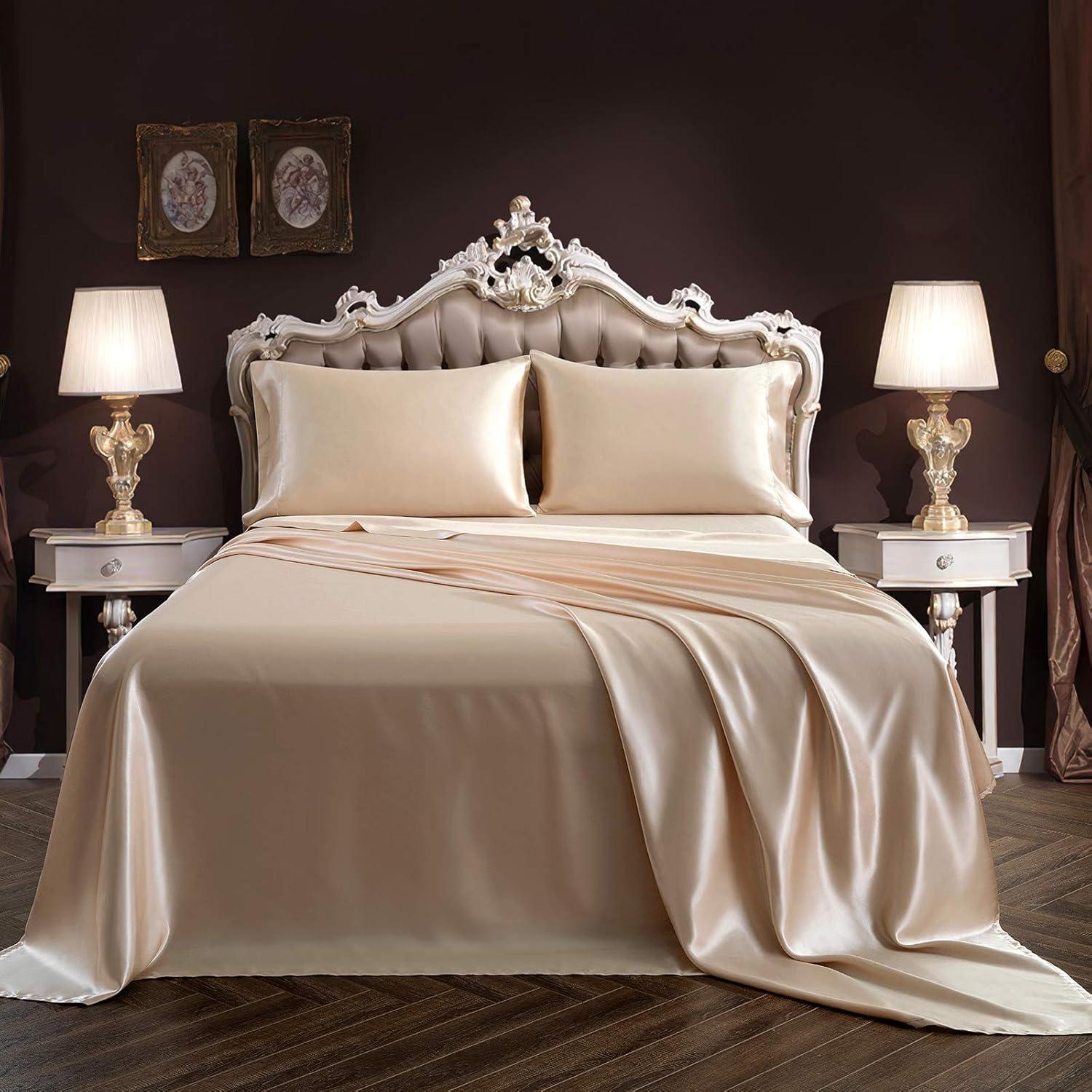 Beige Full Size Ultra Silky Soft Satin Sheet Set