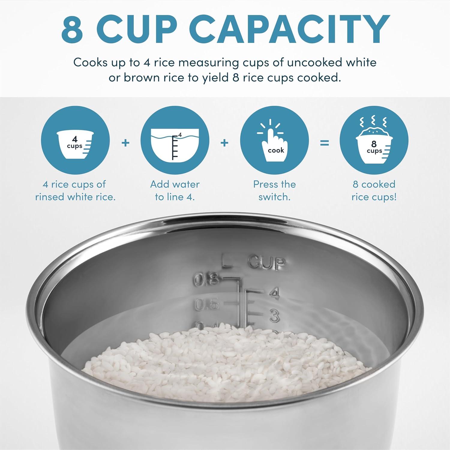 Aroma Aroma Select Stainless Rice Cooker, 4-cup (uncooked) / 8-cup (cooked), Stainless Steel Inner Pot, Multicooker, Steamer, 2 Qt