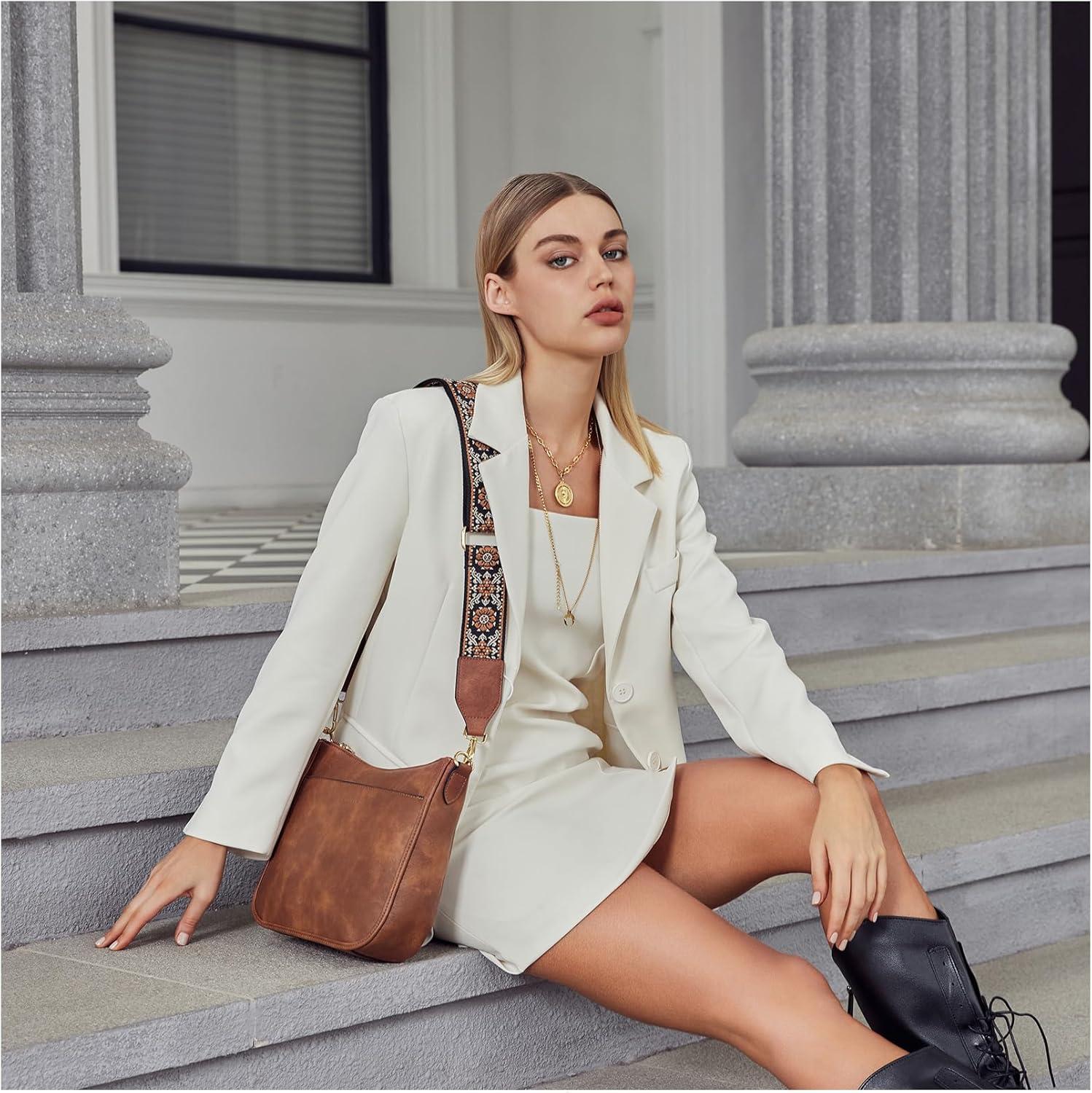 Telena Crossbody Purses for Women Trendy Vegan Leather Purses Bucket Hobo Bags Handbags with Adjustable Guitar Strap
