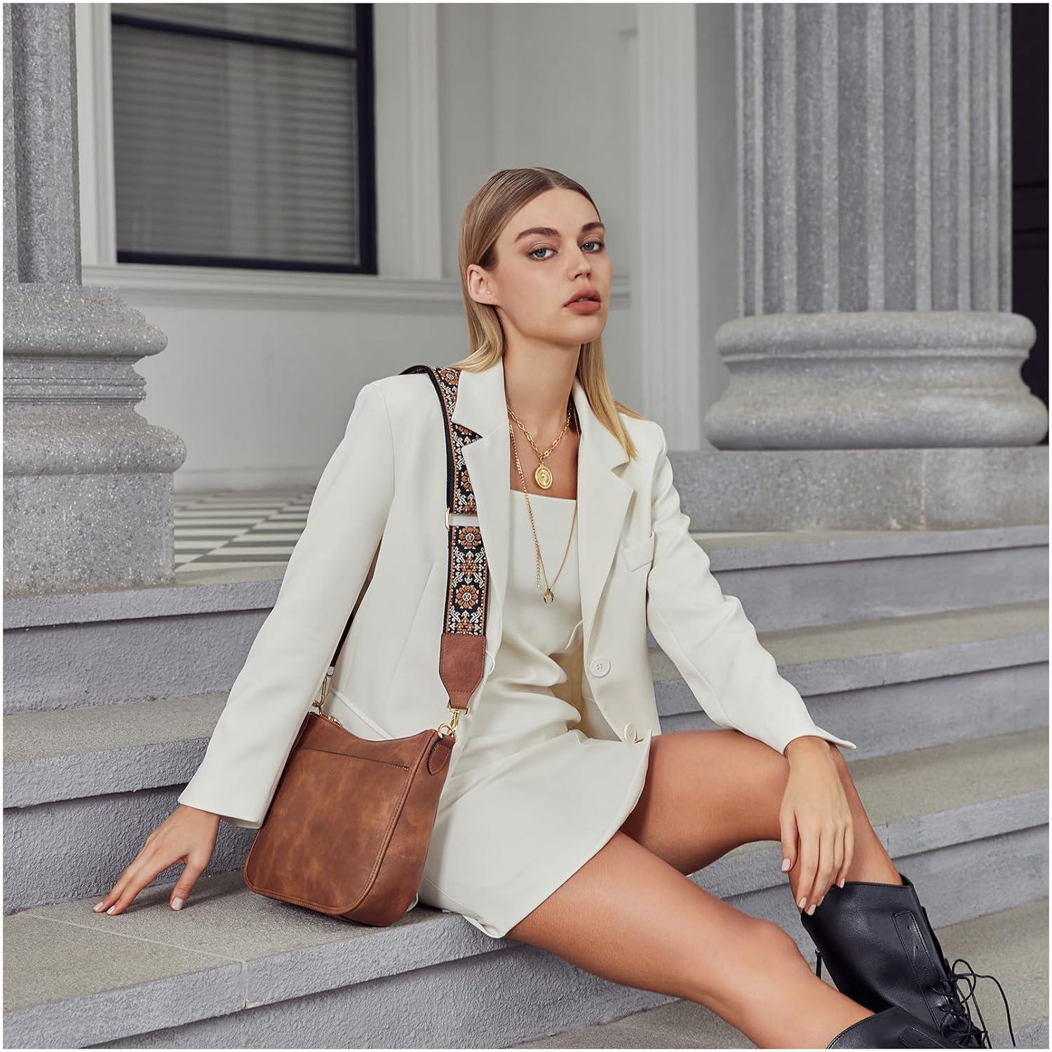 Telena Crossbody Purses for Women Trendy Vegan Leather Purses Bucket Hobo Bags Handbags with Adjustable Guitar Strap