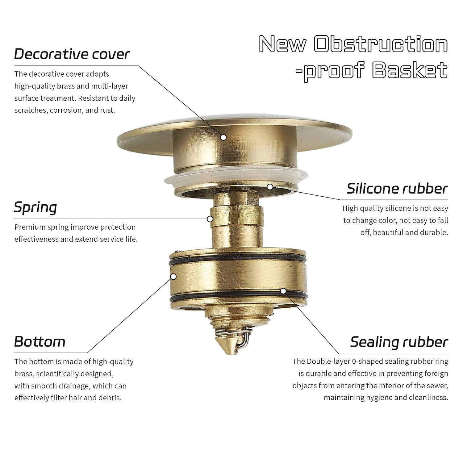 TAIFOND Pop-Up Bathroom Sink Drain with Overflow PD1P2441001BG