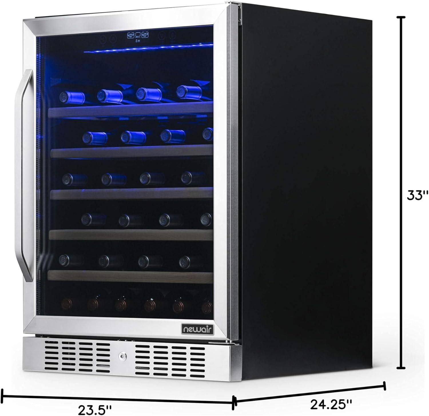 Newair 24" Built-in 52 Bottle Wine Refrigerator in Stainless Steel with Precision Digital Thermostat and Beechwood Shelves