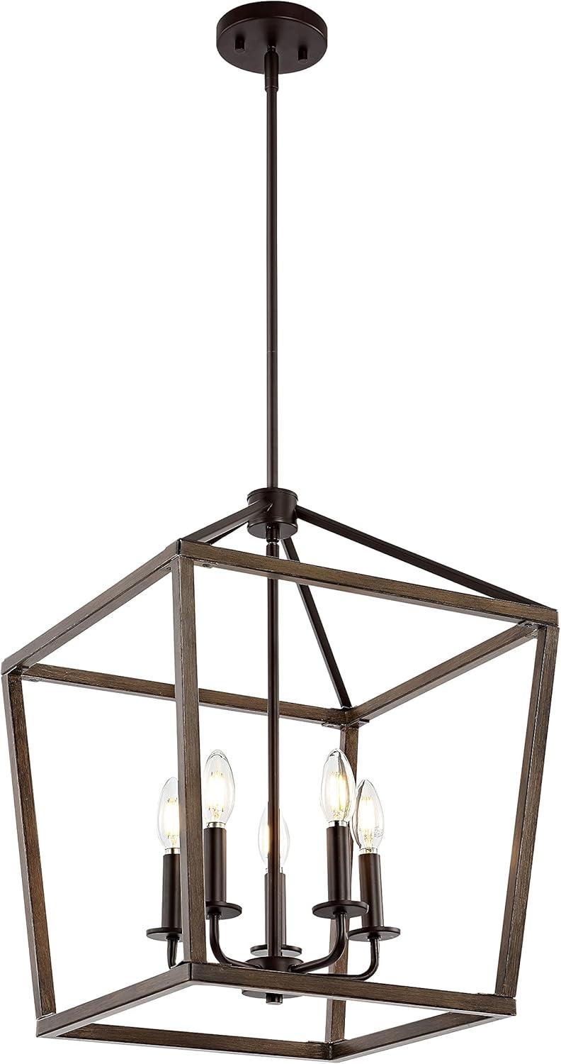 Oria Industrial Rustic 5-Light LED Lantern Pendant in Oil-Rubbed Bronze