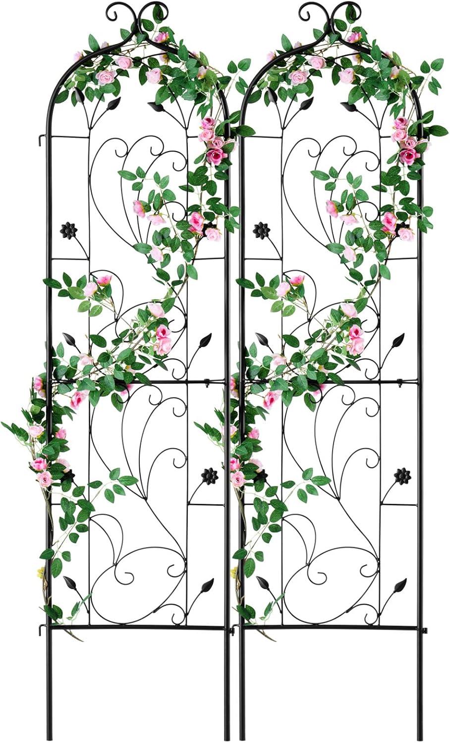 Garden Trellis for Climbing Plants, 60 x 15 in., 2 Packs Rustproof Metal Garden Flower Trellis, Climbing Rose Trellis