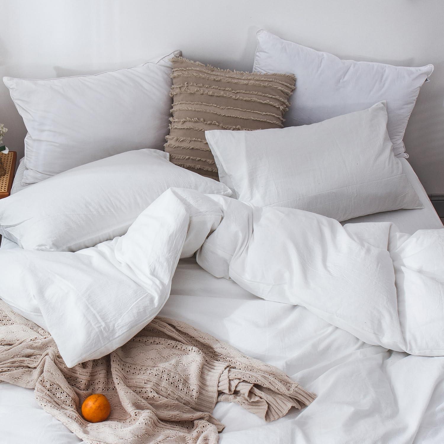 QUALITY FLOORING INC. Bedding Duvet Cover Set 100% Washed Cotton Linen Like Textured Breathable Durable Soft Comfy (Off White, King)