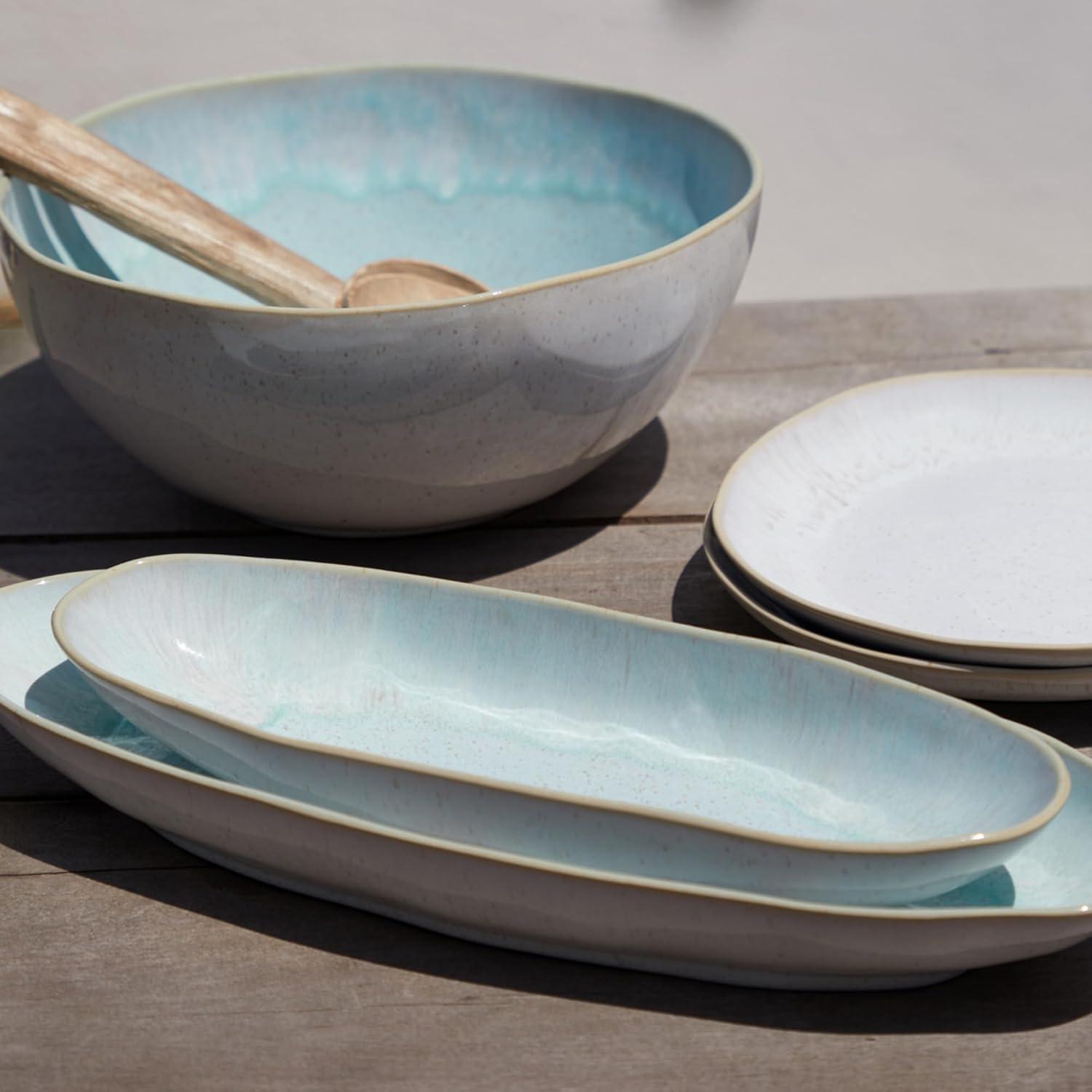 Sea Blue Ceramic Stoneware Serving Bowl with Reactive Glaze