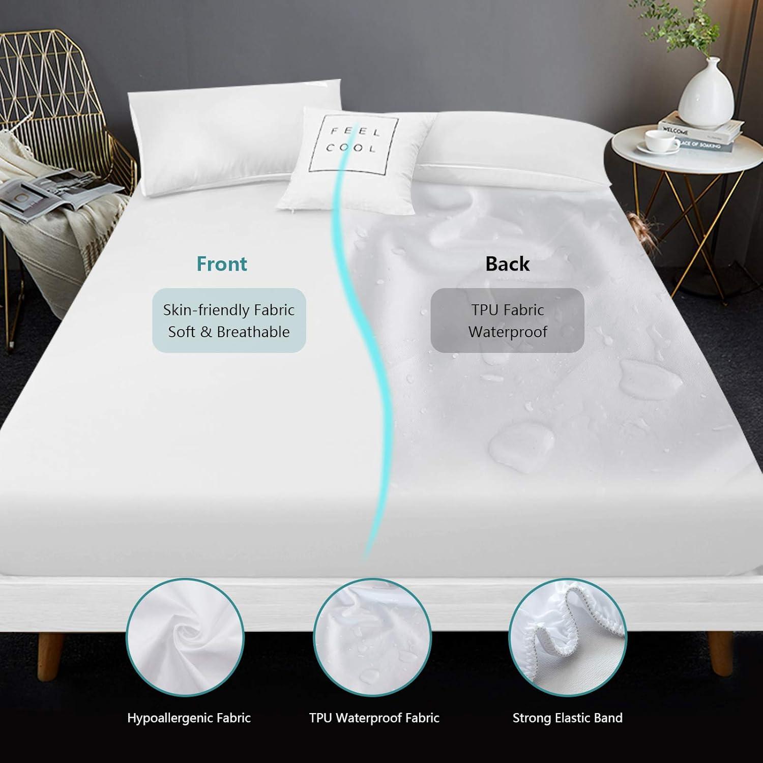 Kayfia Mattress Protector Queen Size Premium 100% Waterproof Mattress Cover, Washable, Noiseless & Breathable