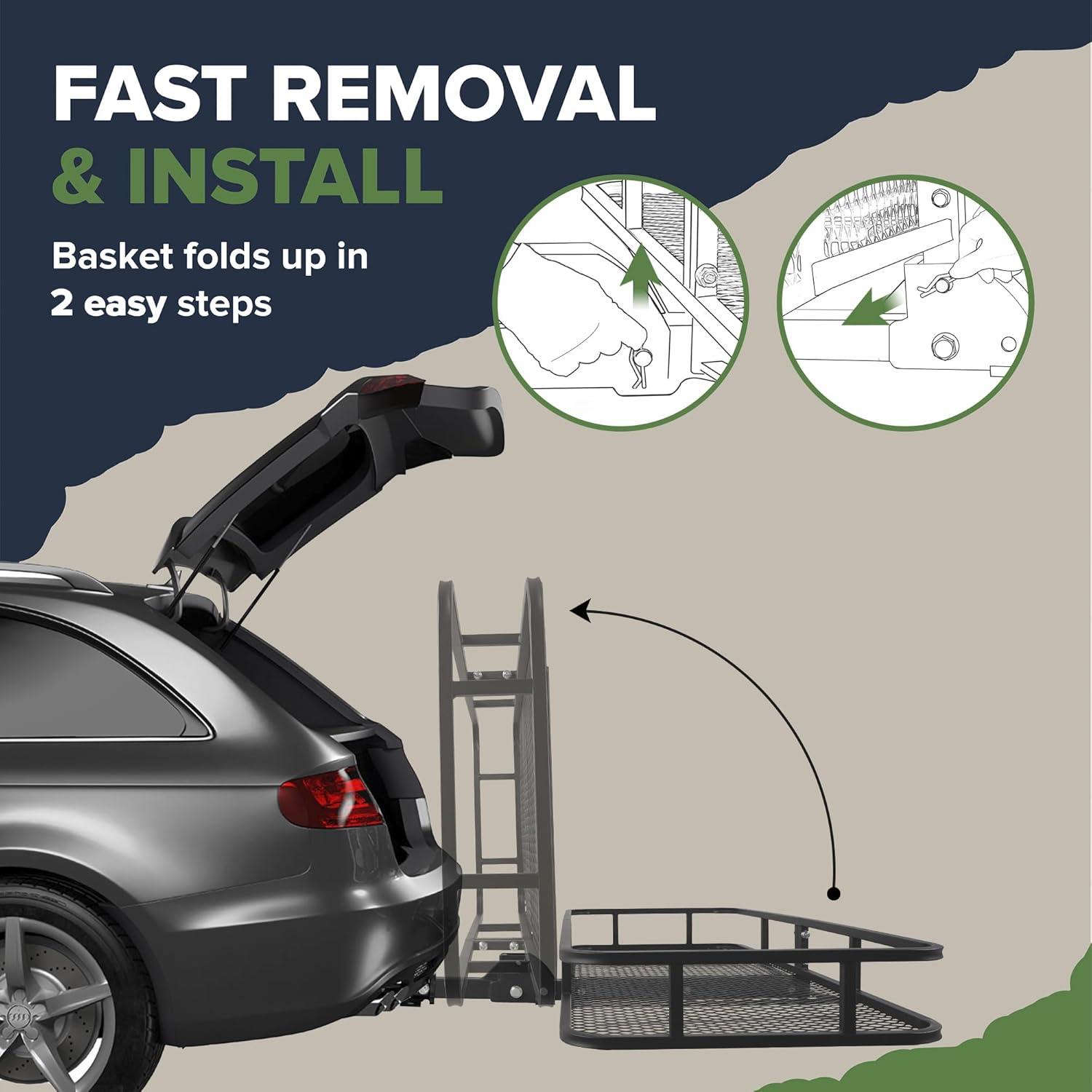 Arksen Folding Cargo Carrier Luggage Basket 2" Receiver Hitch 60"