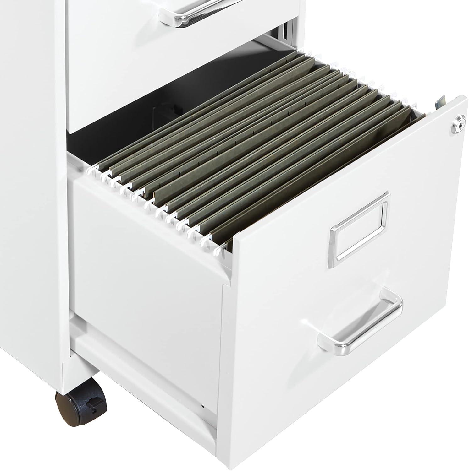 2 Drawer Mobile Locking Metal File Cabinet in White