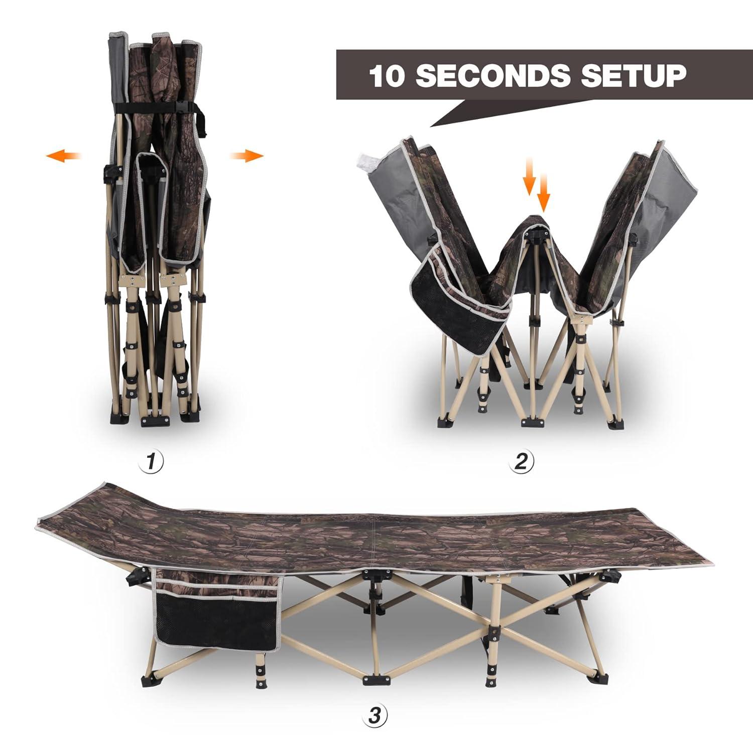 REDCAMP Folding Hunting Cots for Adults 500lbs, XL Sleeping Cots for Hunting, Extra Wide Portable for Camping Outdoor Travel Indoor Home, Camo