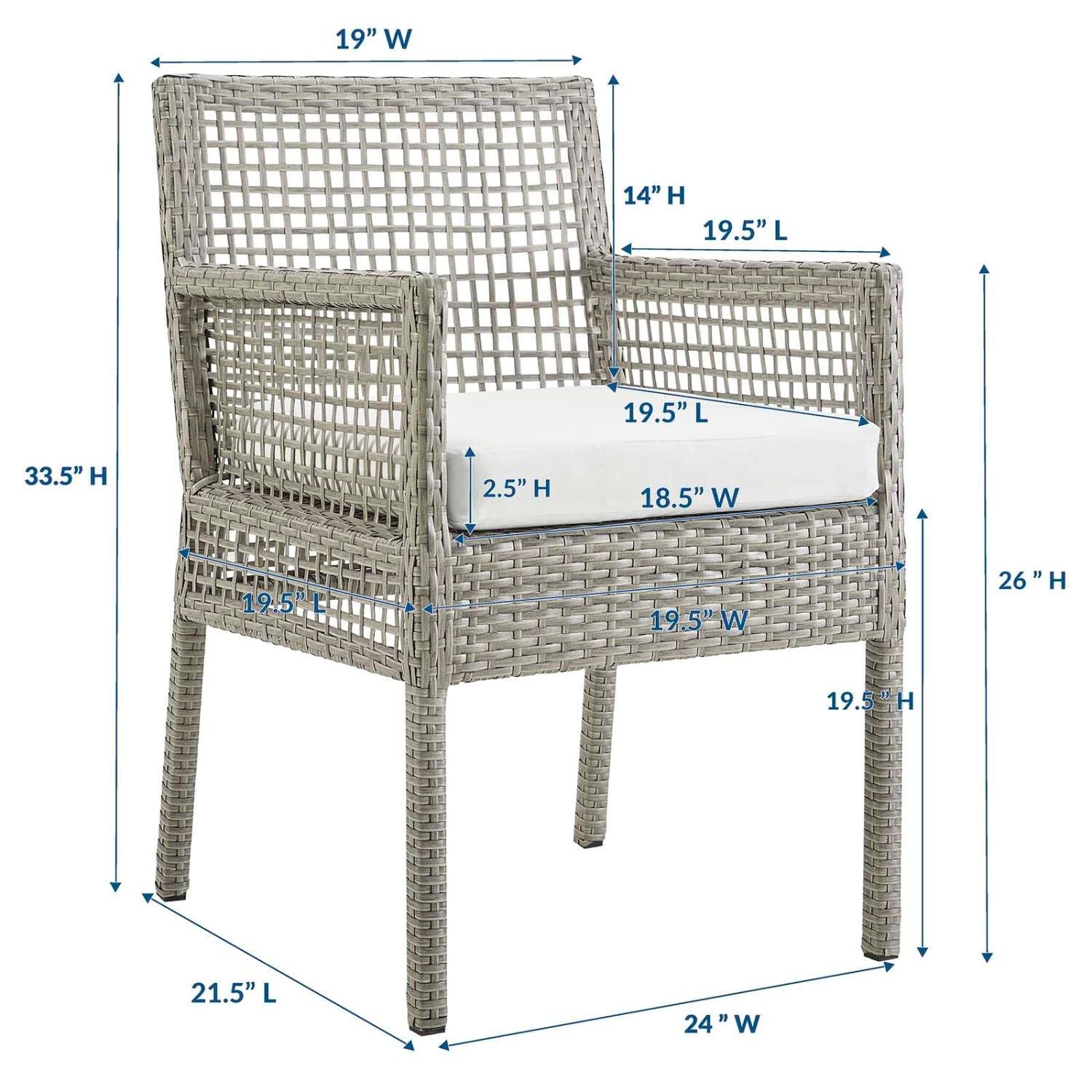 Modway Aura Outdoor Dining Armchair – Gray White Wicker Rattan Patio Chair with Cushions, All-Weather Build