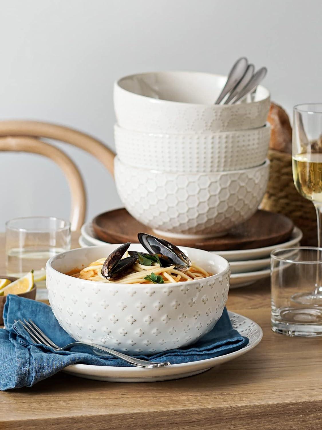 Winston Porter Large Soup Bowl 42 OZ, Ceramic Kitchen Bowl Set For Soup, Pho, Chip, Pasta, Fruits, Salad, Noodle And Ramen- 7 Inch, Set Of 4, Arctic White