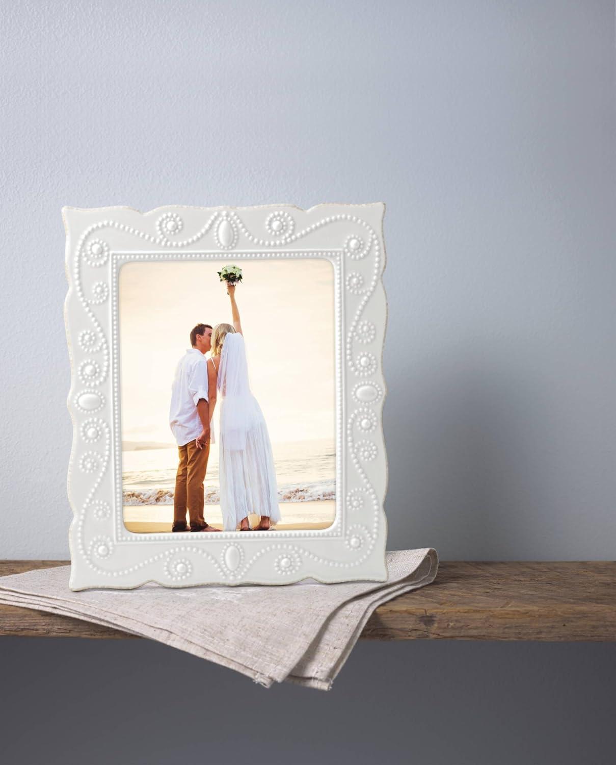 Classic White Ceramic Beaded 8" x 10" Picture Frame