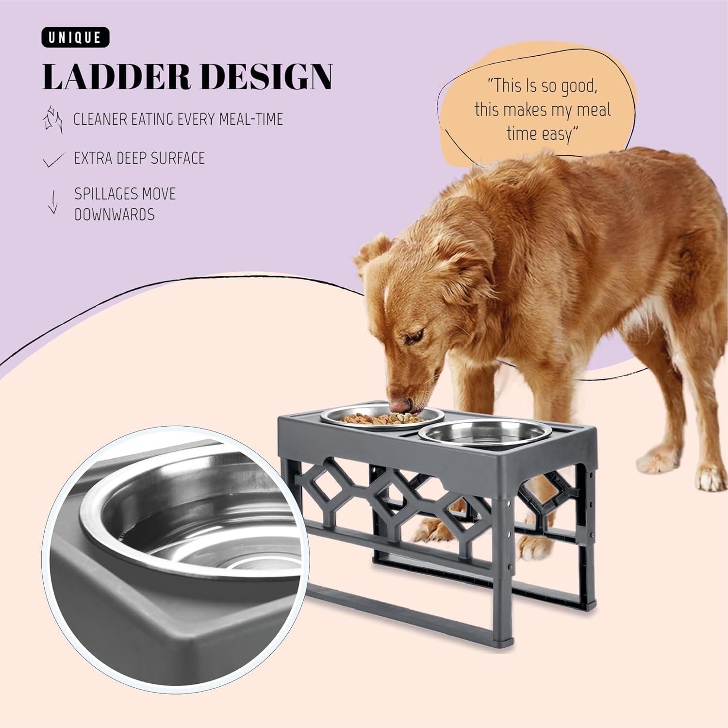 Adjustable Elevated Dog Bowl Stand with Stainless Steel Bowls