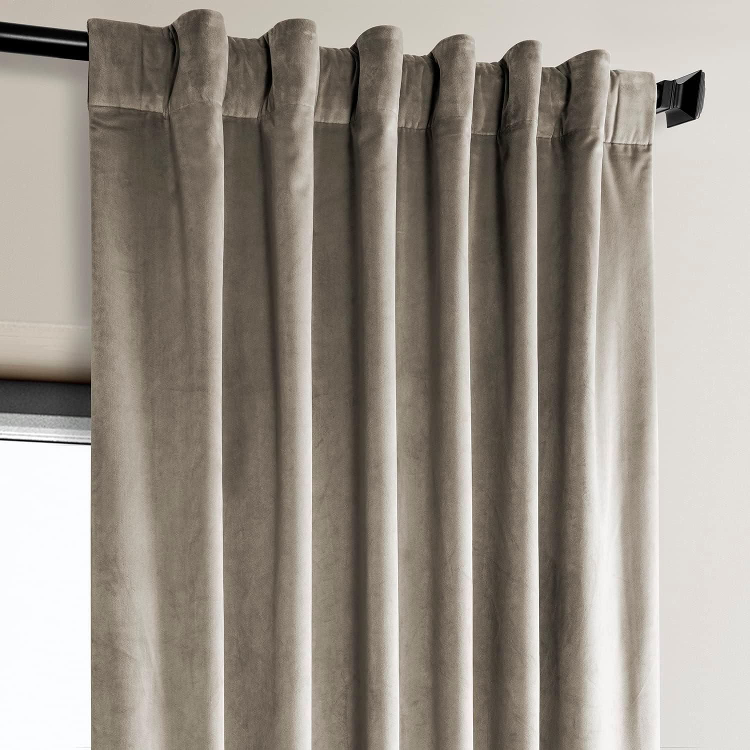 HPD Half Price Drapes Gallery Taupe Heritage Plush Velvet Room Darkening Curtains for Bedroom & Living Room Curtains (1 Panel), Window Curtains 84 inches long, Rod Pocket Curtains & Drapes,50W X 84L