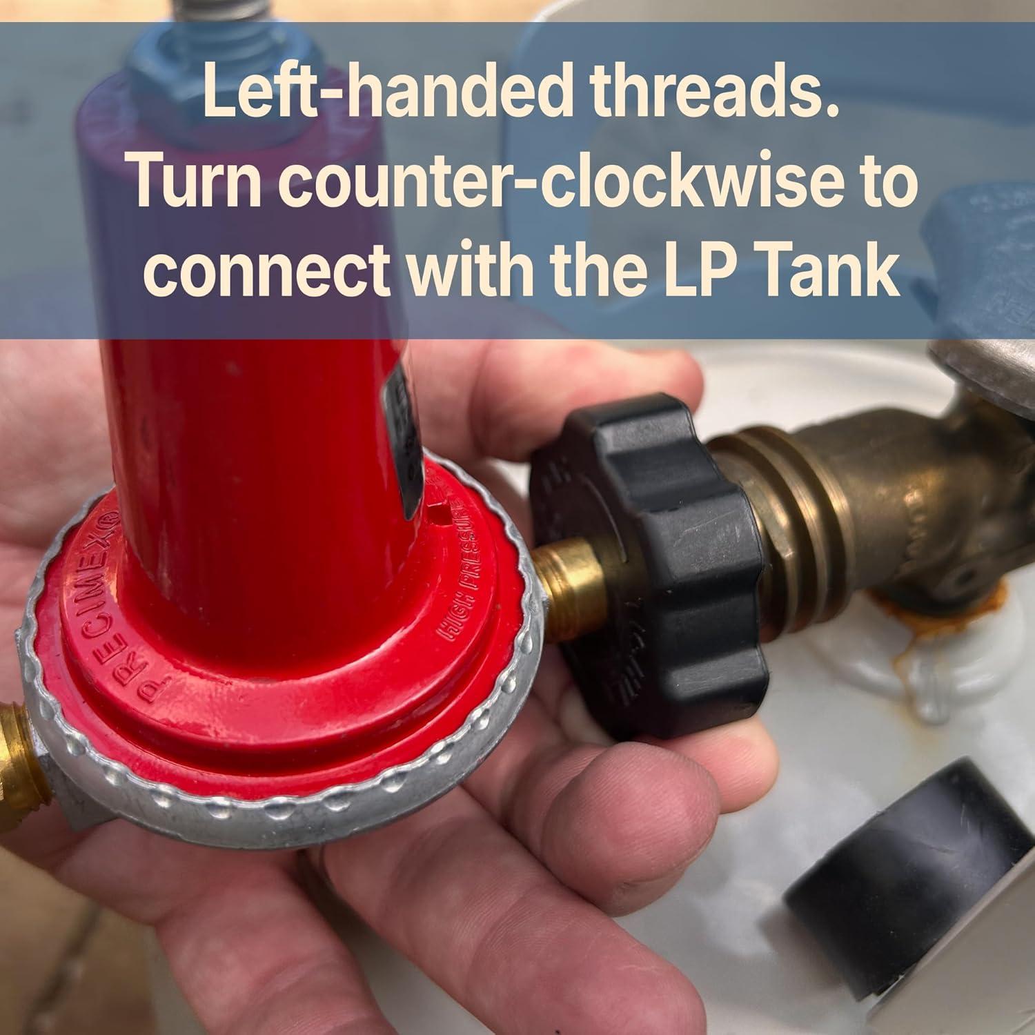 LaYelxt 5HPR-40 0-40-psi Adjustable Regulator w/ -in Thermoplastic Hose Features Soft Nosed POL 3/8-in Flare Swivel Fitting Designed For LaYelxt Single & Double Jet Cookers