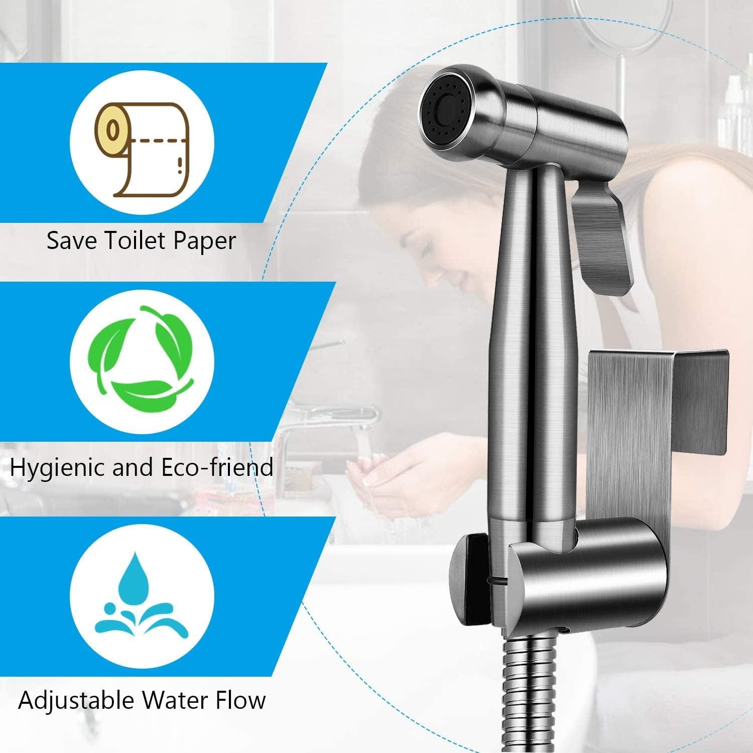Handheld Bidet Sprayer for Toilet, Premium Stainless Steel Bathroom Bidet Sprayer Set with Anti-Leaking Hose & 2 Water Pressure, Ideal for Feminine Wash, Cloth Diaper Cleaning, Baby Wash & Pets Shower