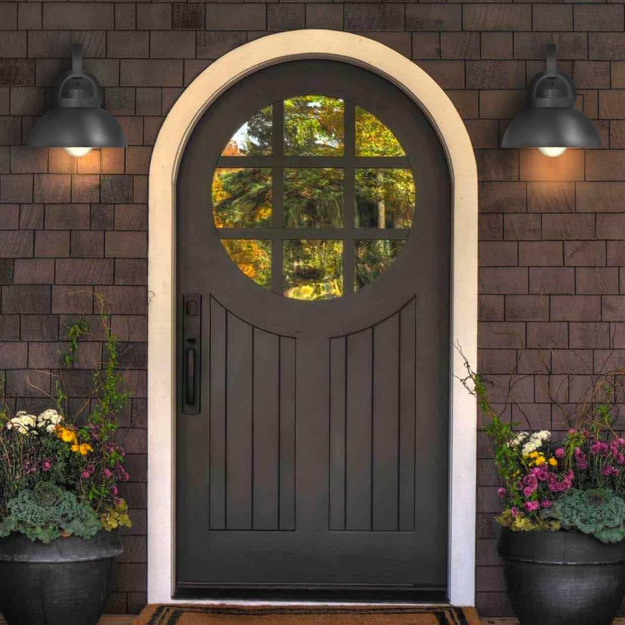 Robert Stevenson Lighting Easton Modern Farmhouse Metal Shade and Exposed Bulb Wall Mounted Outdoor Light Matte Black: ETL Listed, Steel Body