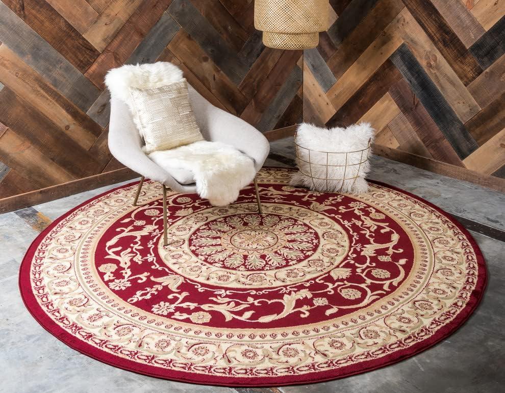 Versailles Red and Ivory Round Medallion Rug, 6 ft