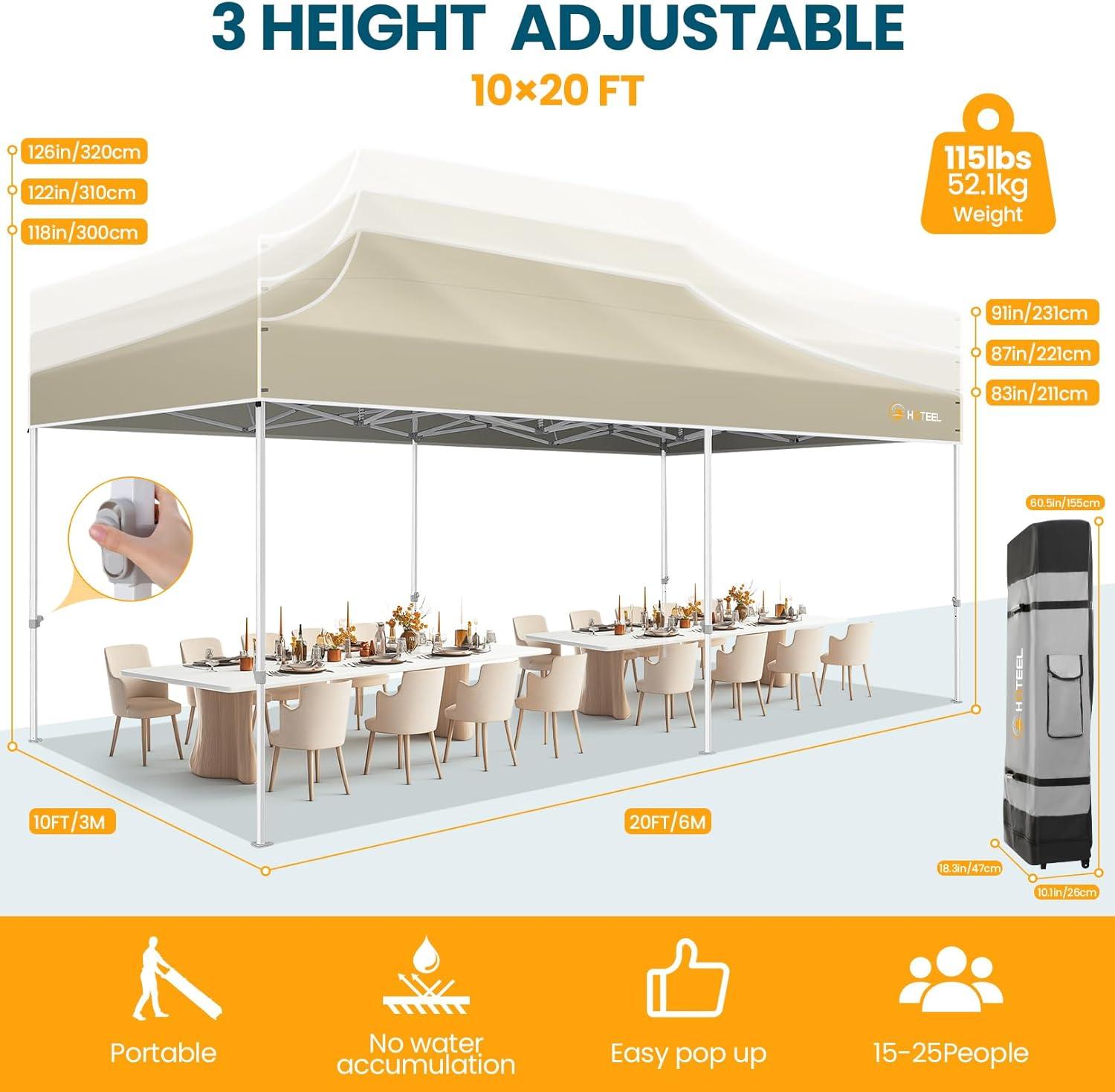HOTEEL 10'Wx20'D Heavy Duty Pop up Canopy Tent with 6 sidewalls Easy Up Commercial Outdoor