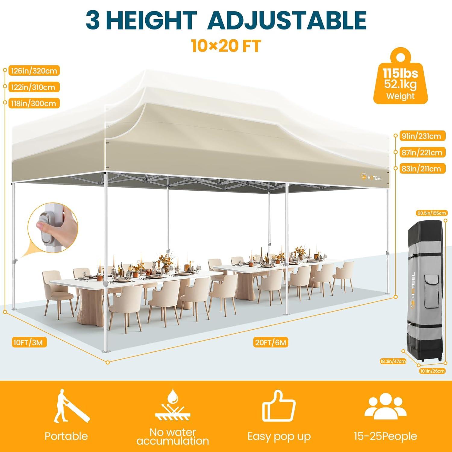 HOTEEL 10'Wx20'D Heavy Duty Pop up Canopy Tent with 6 sidewalls Easy Up Commercial Outdoor