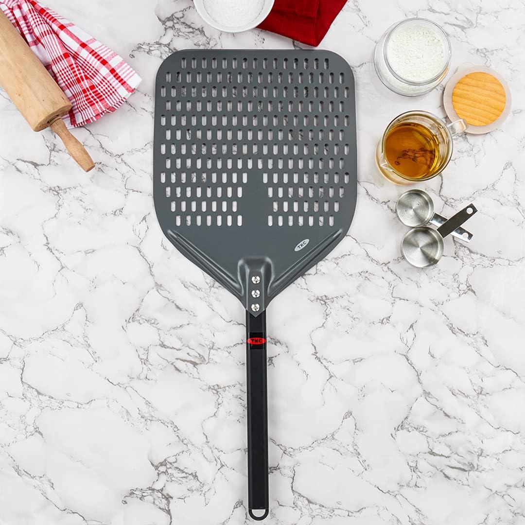 TKC 14 In Perforated Pizza Peel - Aluminum Turning Peel for All Pizza Ovens 31 Black/Red