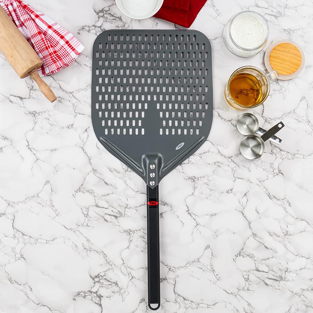 TKC 14 In Perforated Pizza Peel - Aluminum Turning Peel for All Pizza Ovens 31 Black/Red