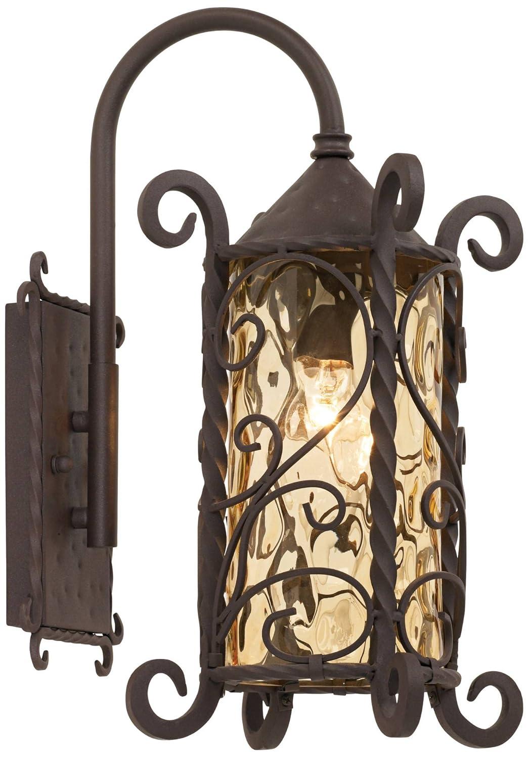 John Timberland Casa Seville Rustic Wall Light Sconce Dark Walnut Hardwire 7 3/4" Fixture Hammered Champagne Glass for Bedroom Bathroom Vanity Reading
