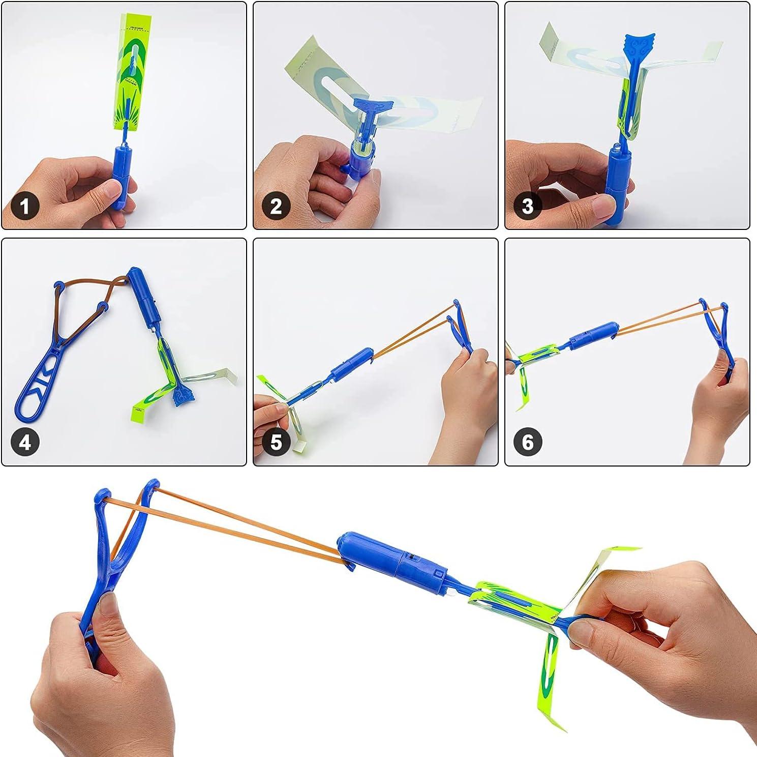 Rocket Copters Amazing LED Slingshot Helicopter Toy, Launches up to 120 ft., 9-Piece Set