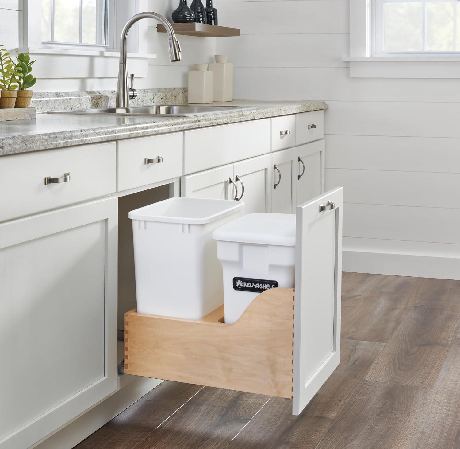 Maple and White Pull-Out Trash and Compost Bin