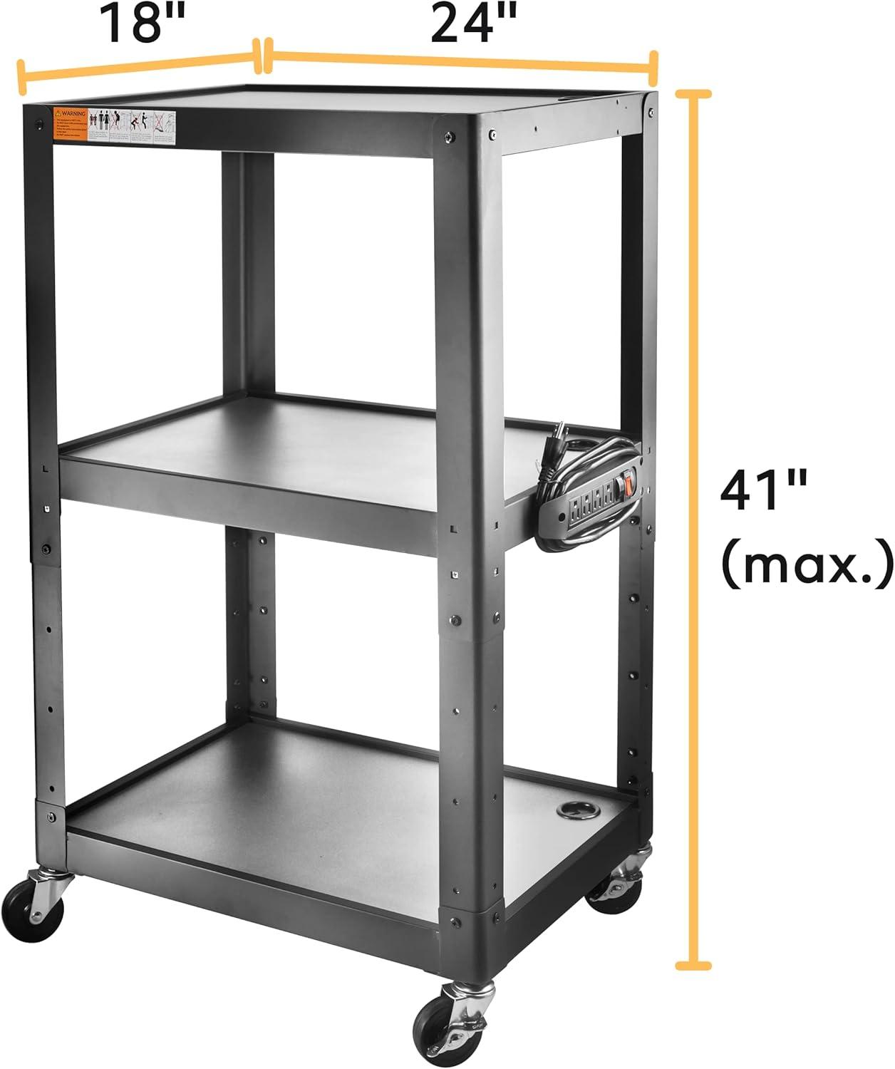 POCHAR Height Adjustable Metal Construction AV Cart - Supports up to 300 lbs