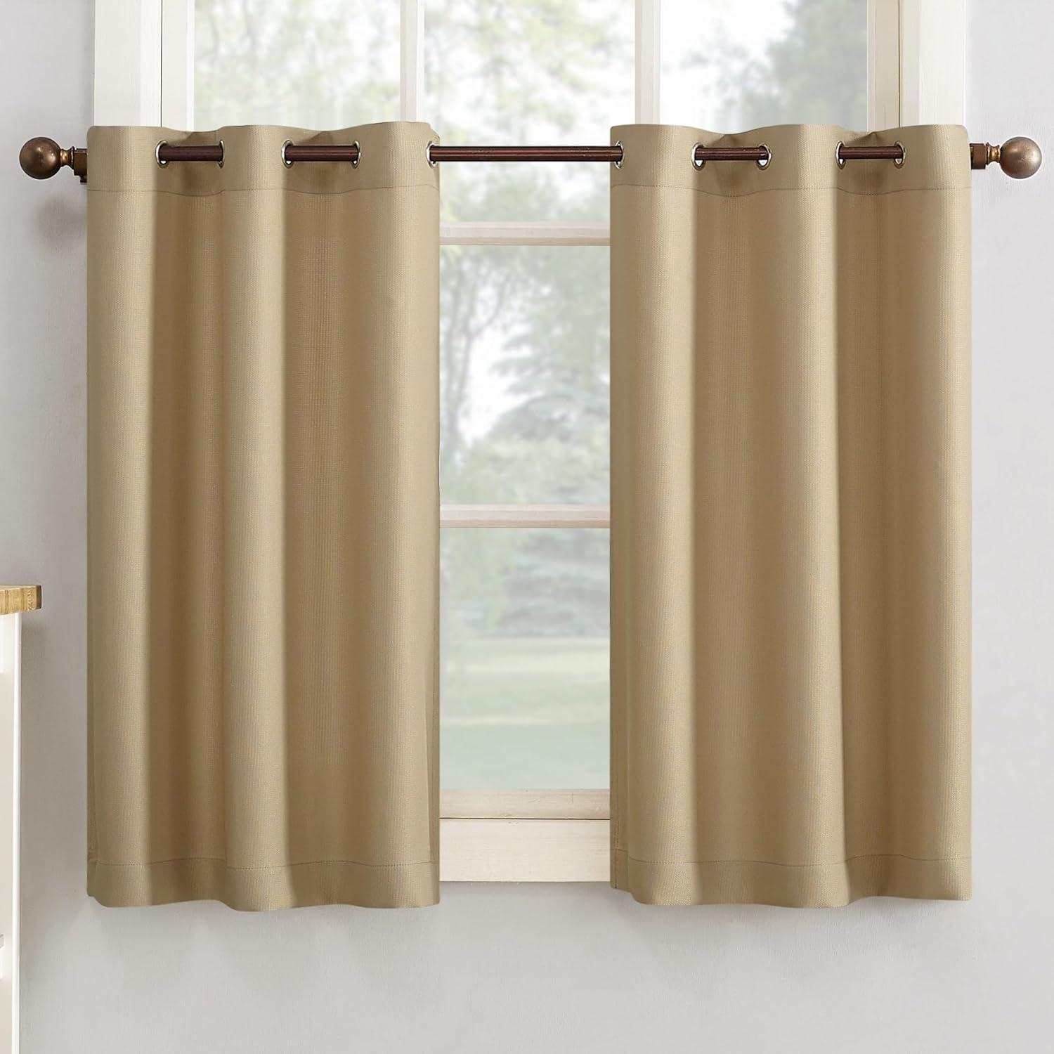 2pc 56"x24" No. 918 Semi-Sheer Montego Casual Textured Grommet Kitchen Curtain Tier Pair Taupe: 24 Inch Kitchen Window Curtains