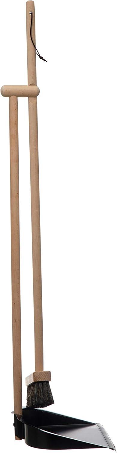 Creative Co-Op Beech Wood Broom & Standing Metal Dust Pan, Natural & Black, Set of 2