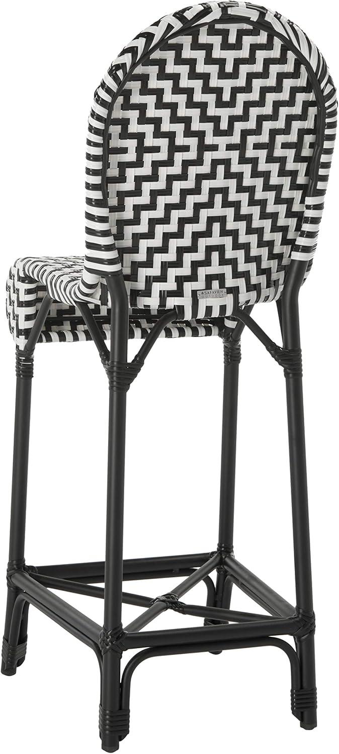 Tilden Black and White Rattan Indoor/Outdoor Bar Stool