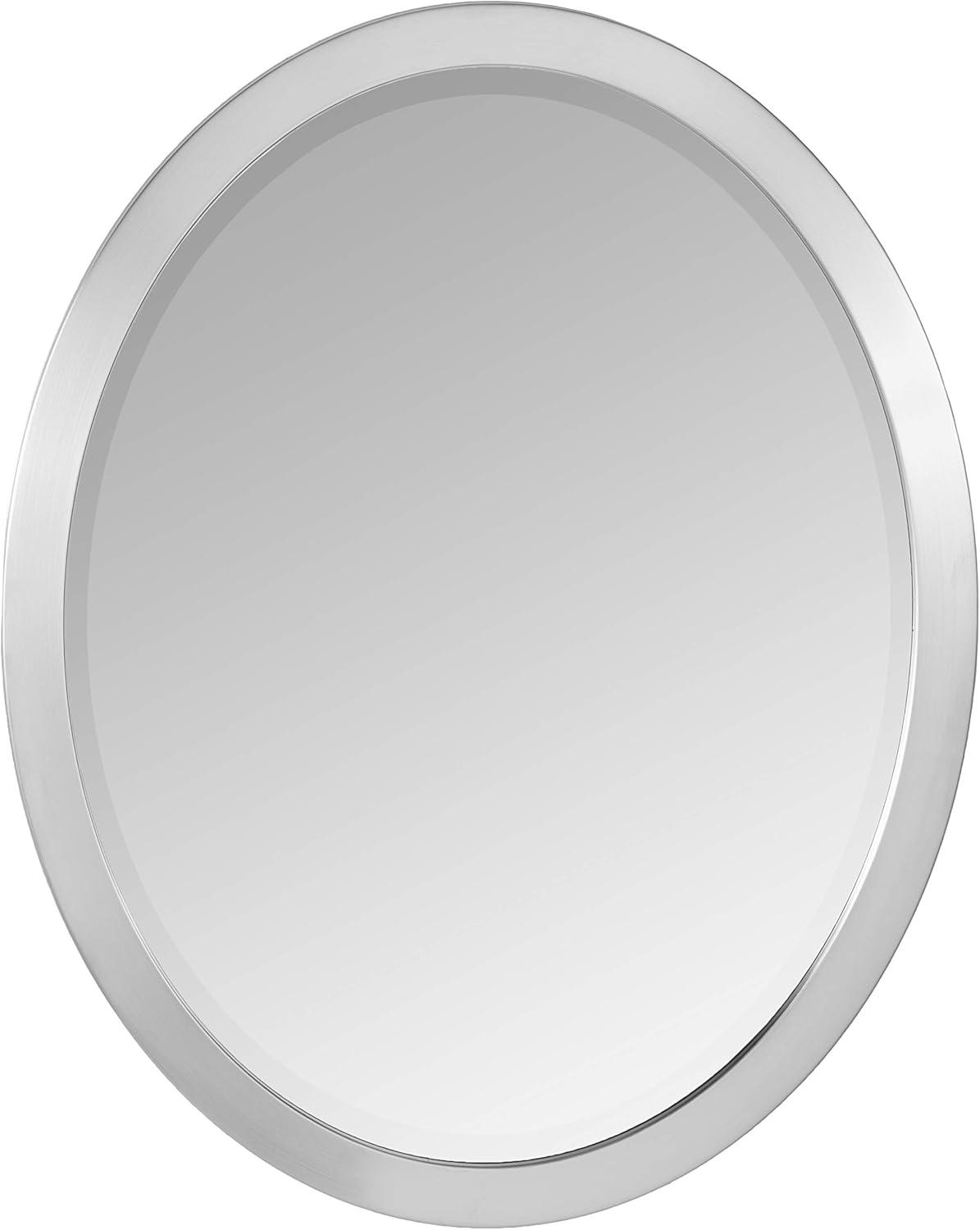 Head West Brushed Nickel Stainless Steel Oval Framed Beveled Accent Wall Vanity Mirror - 23 x 29