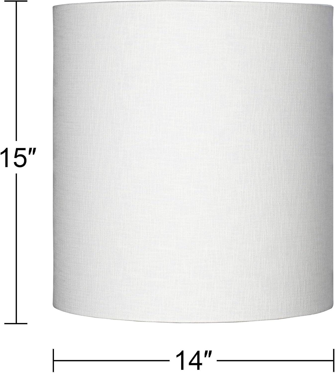 Springcrest White Tall Linen Medium Drum Lamp Shade 14" Top x 14" Bottom x 15" High (Spider) Replacement with Harp and Finial